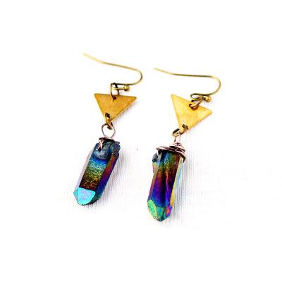 China China Triangle Minimalist Healing Acute Rainbow Jewelry Crystal Quartz Earrings Clear Raw Stone Earrings For Women Girls for sale