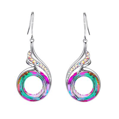 China China Shining Luck Diamond Decor Gradient Colorful Revival Phoenix Crystal Peacock Dangle Earrings For Women for sale