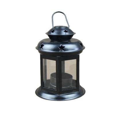 China Wholesale Romantic Hot Sale Products Candlelight Metal Wind Lamp Black Lantern With Decorative Wedding for sale