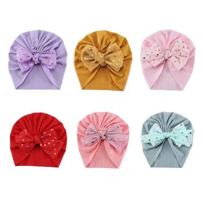 China Lovely Bowknot Baby Wraps Kids Turban Baby Headbands Comfy Solid Color Eco-Friendly Shiny Headwraps for sale