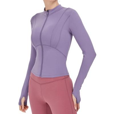 China Breathable Autumn Winter New Sport Coat Women Fitness Slim Zipper Nude Long Sleeve Yoga Sport Tops for sale