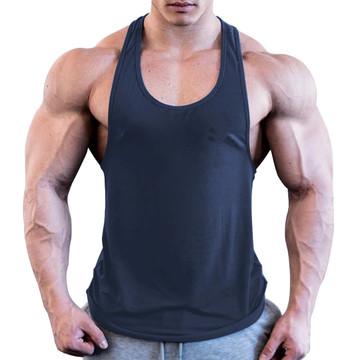 China 2022 Men Casual Style Gym Breathable Sports Fitted Vest O Neck T-shirt Solid Color Mens Tank Top Deep Cut Loose Sleeveless Top Hot Sale New for sale