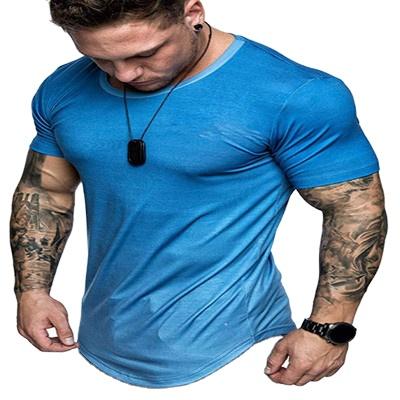 China 2022 Summer Breathable Fashion Make Old Printing Men Gradient Color Short Sleeve Slim Fit Round Neck T-shirt Top for sale