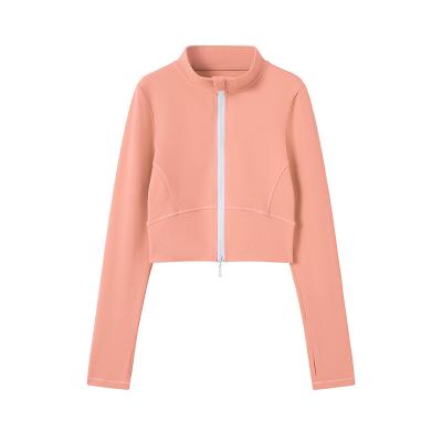 China Spring Breathable Girls Running Jacket Breathable Long Sleeve Zippered Track Wear Set Outdoor Fitness Yoga Coat Long Sleeve Yoga Training for sale