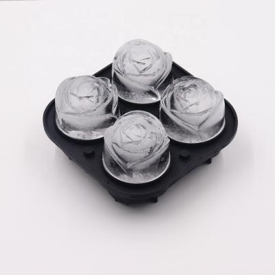 China Hot Selling Viable Silicone Flower Shape Ice Maker 4-Ice Rose Ice Cube Mold For Whiskey for sale