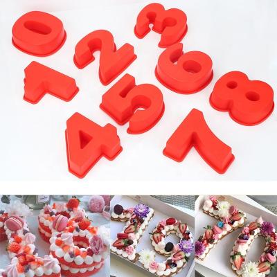 China Disposable Silicone Numbers Cake Mold Custom 3D Silicone Cake Mold DIY Baking Number Set Cake Mold 0-9 for sale