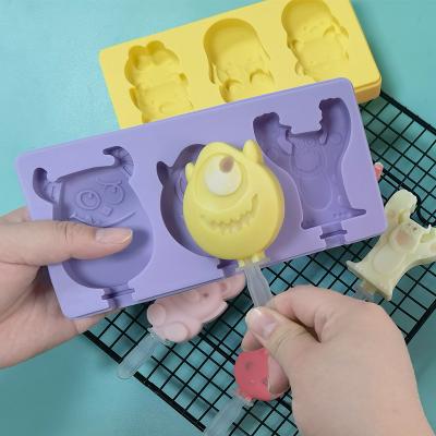 China Viable Food Grade Cartoon Monster Silicone Popsicle Mold Ice Cream Molds For Home Use for sale