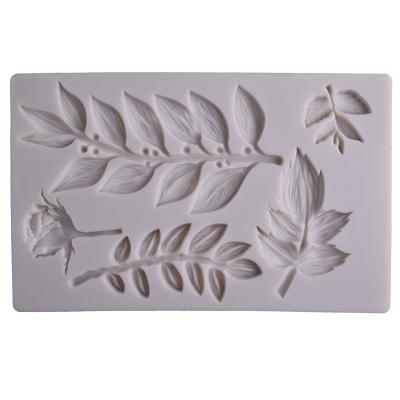 China Food Grade Sustainable Leaf Rose Fondant Silicone Mold Factory-patterned For Cake Decorating for sale