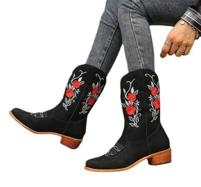 China 2021 New Arrivals Other Casual Embroidered PU Martin Boots Women's High Heel Shoes for sale