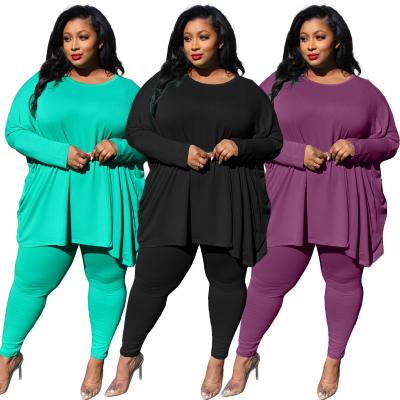 China Two Piece Set Women's Other Plus Size Solid Color 2021 Ladies Fall Top Set Plus Size Long Sleeve Pants for sale