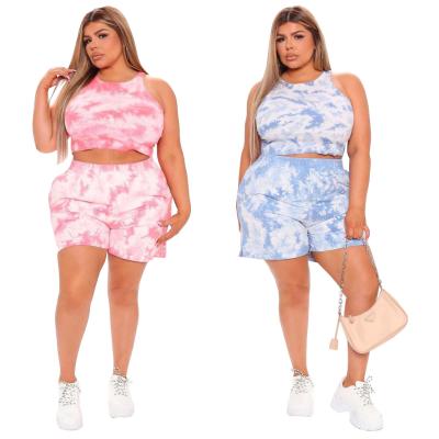 China Other 2021 new fashionable plus size 5xl plus size tie dyed print women's clothing plus size sweat suits set for women for sale