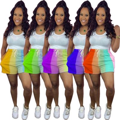 China 2021 Summer Women's Clothing QUICK DRY Digital Printing One Piece Mini Pants Rainbow Striped Short Panty for sale