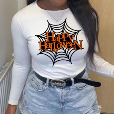 China New Design QUICK DRY 2021 Happy Halloween Printed Casual Women Long Sleeve T-shirt for sale