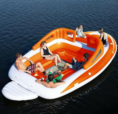 China 6 Person Sea Party Island PVC Inflatable Boat Huge Ocean Floating Fishing Boat Lounge For Holiday for sale