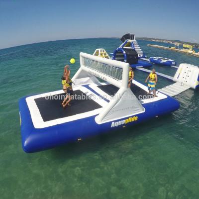 China Hot sell jumping inflatable water game other amusement park products trampoline volleyball court for lake / sea for fun. for sale