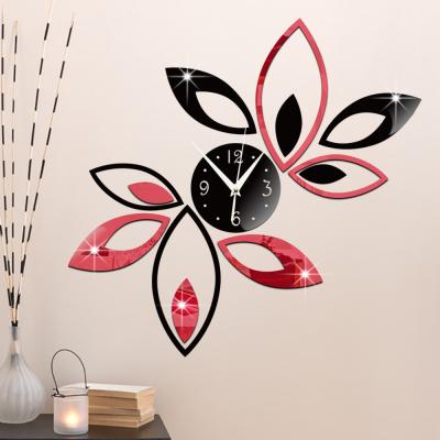 China Lotus antique acrylic clock wall stickers wall clock living room study mirror style diy creative wall clock for sale