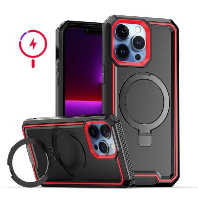 China Luxury Shockproof Phone Case For Iphone 15 pro Max Kickstand Design With Magnetic 14 13 Support Radio Filling for sale