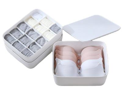 China Practical Viable Stackable Multiple Color Socks Panties Grid Underwear Storage With Cover Underwear Panty Jars Plastic Storage Boxes for sale