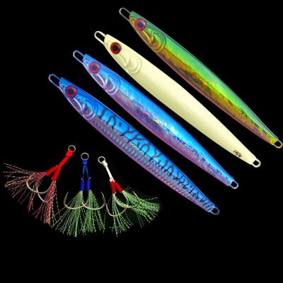 China NEW 58# 150g 180g Bass Vertical Glow Lure Metal Outdoor Downhill Trolling Hard Jigging Fishing Lures Fishing Activity Bait Rig With Helper Hook for sale