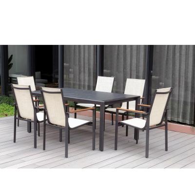 China Eco-freindly Outdoor Furniture 7pcs Sling Garden Chair Set Patio Table Dining Set for sale