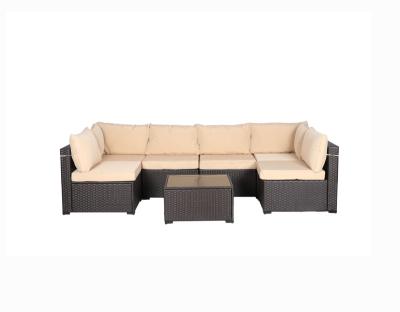 China Best Selling Weather Furniture Garden Furniture Rattan Outdoor Sofa 7 Piece Rattan Patio Sofa PE Wicker Outdoor Patio Sofa 7pc for sale