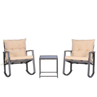 China Wholesale Outdoor Furniture Garden Furniture Weather Resistant Factory 3 Piece Patio Set Glass Rocking Chair Table for sale