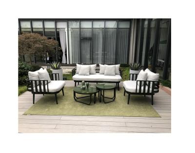 China Weather Outdoor Furniture OEM Factory Customized Wholesale Chat Sofa Loveseat Armchair Coffee Table 4 Piece Garden for sale