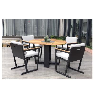 China Outdoor Weather Furniture OEM Factory Wholesale Customized Teak Wood Outdoor Furniture Aluminum Frame 5 PC Patio Dining Set for sale