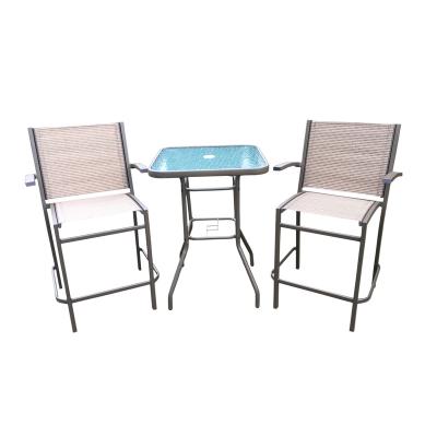 China Weather Furniture Outdoor Patio 3 Piece Bar Bistro Set 24-IN. Glass Top Square Table Bar Height Chair for sale