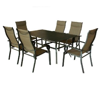 China Factory Price Modern 7 Piece Furniture Outdoor Patio Garden Dining Sets Clamp Chair Metal Slat For Sale for sale