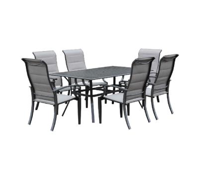 China Weather Outdoor Furniture Factory Outdoor Patio Set 6 Seat Metal Tslin Sling Chair Metal Slat Table Furniture Garden Set Outdoor Patio Furniture for sale