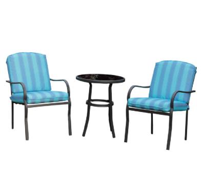 China Factory Modern Wholesale Garden Furniture Patio Sets Outdoor Restaurant 3pc Set Bistro Sets Smoke Tempered Glass Table Cushion Chair for sale