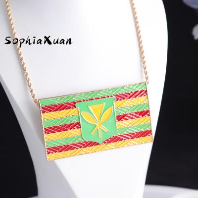 China SophiaXuan Munkalat Hawaiian Alu Pendant 18K Gold Plated Hawaiian Flag Polynesian Necklace Male Enamel Jewelry Pul for sale