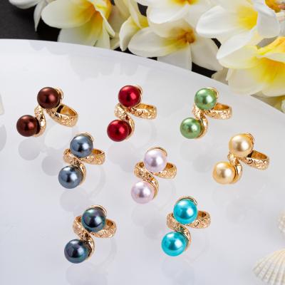 China SophiaXuan Fashion Hawaiian Colorful 14k Gold Plated Polynesian Samoan Jewelry Wholesale Hawaiian Rings Green Red Black With Pearls for sale