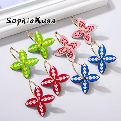 China SophiaXuan Earings Hawaiian Jewelry Wholesale Round Pearl Flower Vintage Acetate Hawaiian Polynesian Acetate Dropship Earrings for sale