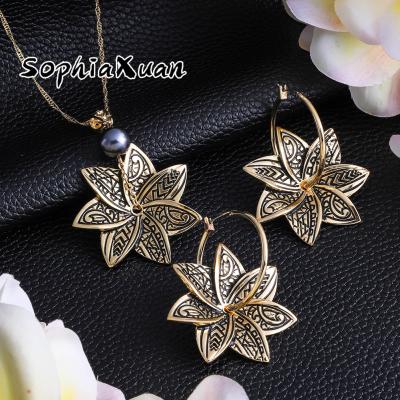 China Wholesale Aesculus Resin Gold Hamilto SophiaXuan Hawaiian Jewelry New Polynesian Samoan Hawaiian Wooden Stud Earrings Set for sale