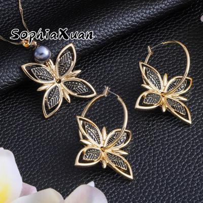 China Fashion New Jewelry Hawaiian Samoan Hawaiian Clover Earrings Polynesian Polynesian Necklace Set Hawaiian Jewelry Wholesale for sale