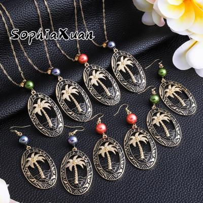 China Fashion New Jewelry Coconut Ellipse Hawaiian Samoan Hawaiian Tree Earrings SophiaXuan Polynesian Necklace Set Hawaiian Jewelry Wholesale for sale