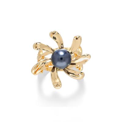 China SophiaXuan Holiday Fashion Hawaiian Jewelry 18K Gold Plated Rings Flower Gray Pearl Hawaiian Jewelry Ring for sale