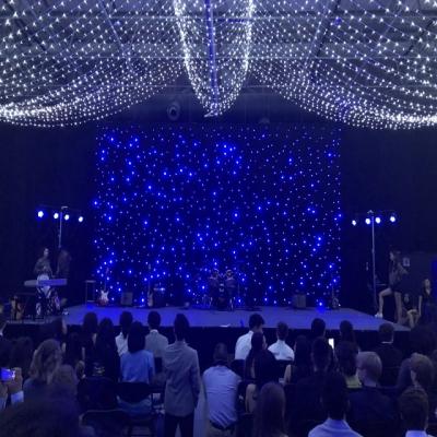 China Party Homei Lighting 4*6M Blue And White LED Star Curtain Backdrop For Night Club Led Curtain Light Fabric for sale