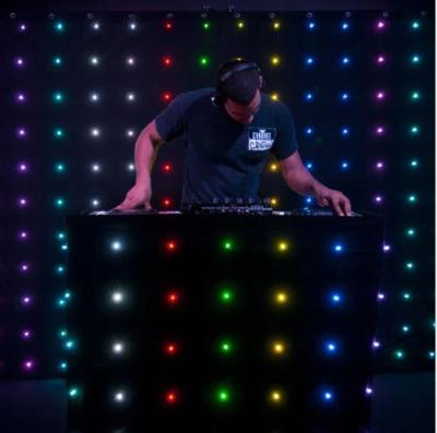 China Fireproof Double Deck Velvet DJ Booth Backdrop For RGB Glitter Party Cloth Curtain LED Nightclub Stage for sale