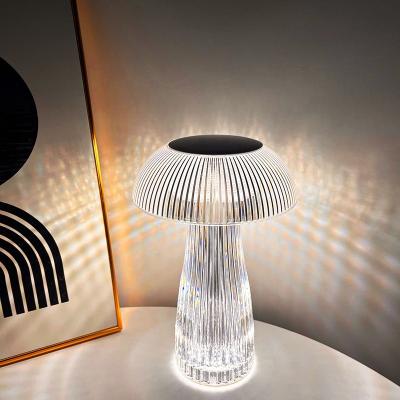 China Hot Selling Modern Hot Sale LED Desk Light Amazon USB Rechargeable 16 Colors RGB LED Acrylic Remote Control Mushroom Crystal Table Lamp for sale