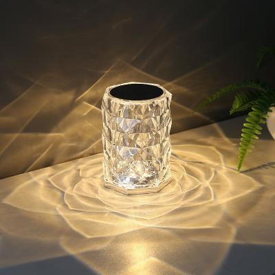 China Modern Luxury USB Touch Crystal Table Lamp Acrylic Rose Rechargeable Shade Effect Mini Size Table Light for sale