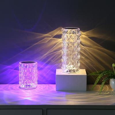 China 3D Modern Acrylic Effect LED Rose Control RGB Color Crystal Touch Table Lamp Remote Changing Nightstand Light for sale