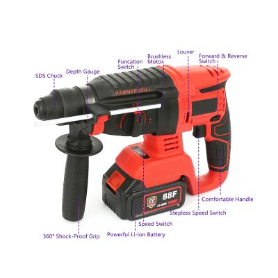 China 20V SDS Brushless Cordless DRILL Rotary Hammer Plus Rotary Variable Speed ​​Hammer Handle Adjustable Hammer Drills for sale