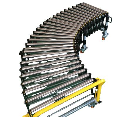 China Heat Resistant Adjustable Height Expandable Loading Unloading Roller Conveyor with Motors for Truck Container for sale