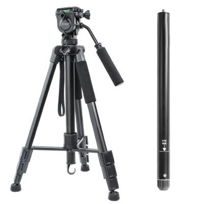 China OEM Light Weight Aluminum Alloy Camera Tripod PORTABLE Mobile Phone Light Tripod Liquid Head Stand Q580 for sale