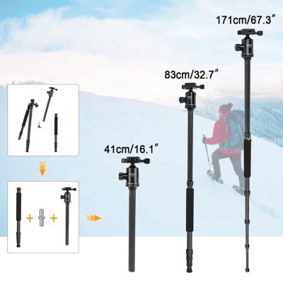 China 2021 Professional Heavy Duty Digital Camera Tripod 172CM Carbon Fiber Camera Tripod Stand With Extra Short Center Column Q668C Monopod for sale