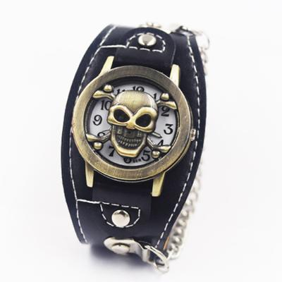 China Skeleton Head Skull PU Quartz Fashion Wristwatch Cartoon Non-specific Leather Watch for sale