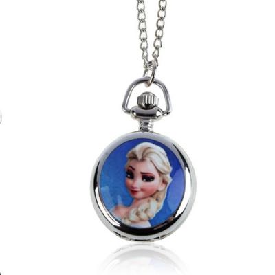 China Modern Wholesale Silver Necklace Pocket Watch Elsa Anna Sister Cartoon Fashion Princess Frozen Watch for sale